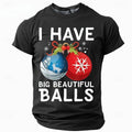 Black t-shirt with Christmas-themed design and text on a white background