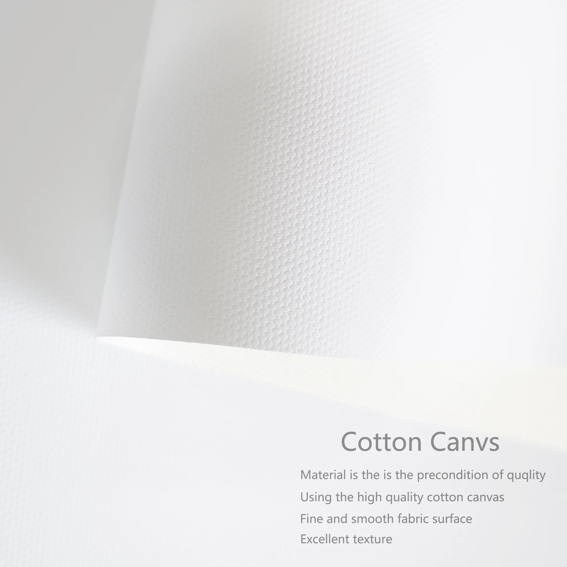 Close-up of high-quality cotton canvas with text describing its features.