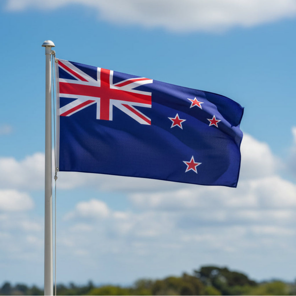 Flag of New Zealand Printed and three red stars on a blue background
