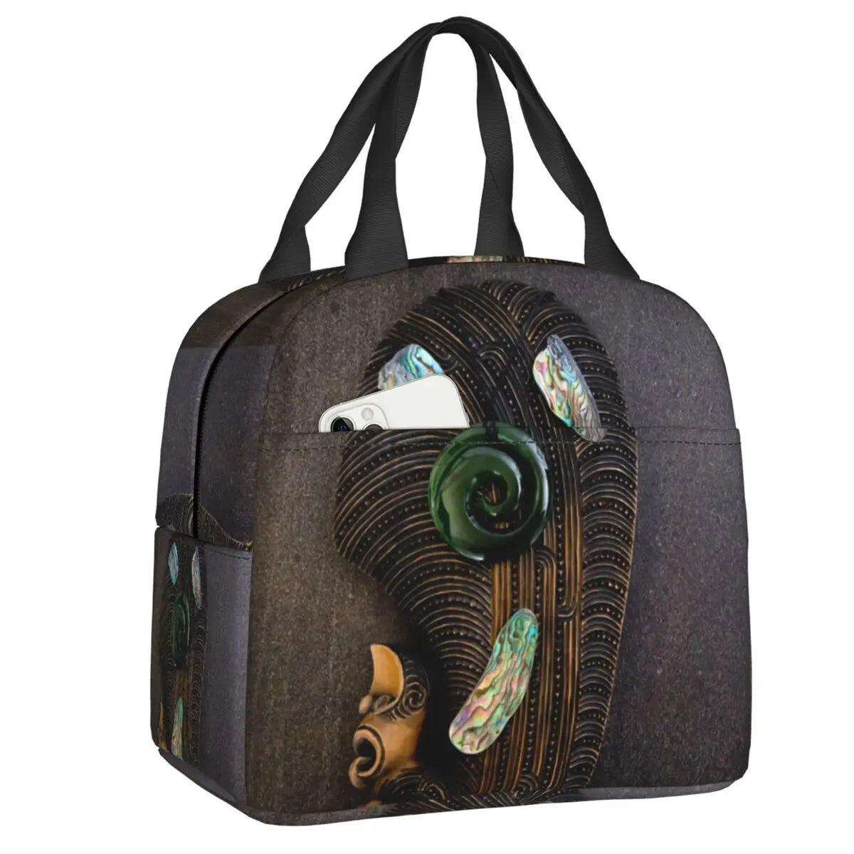 insulated Lunch bag with decorative elephant design on a white background