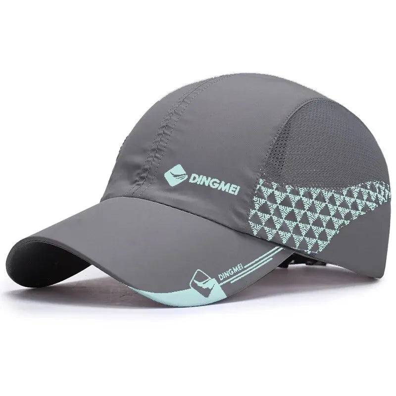 Gray cap with geometric pattern and 'DINGMEI' branding on a white background