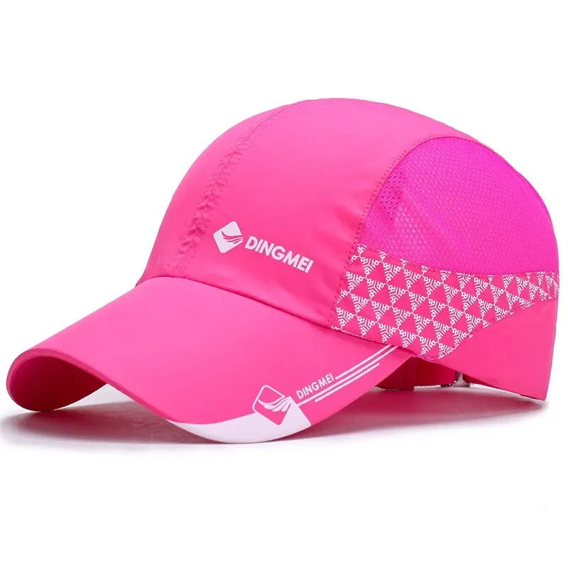 Pink cap with white patterns and 'DINGMEI' branding on a white background