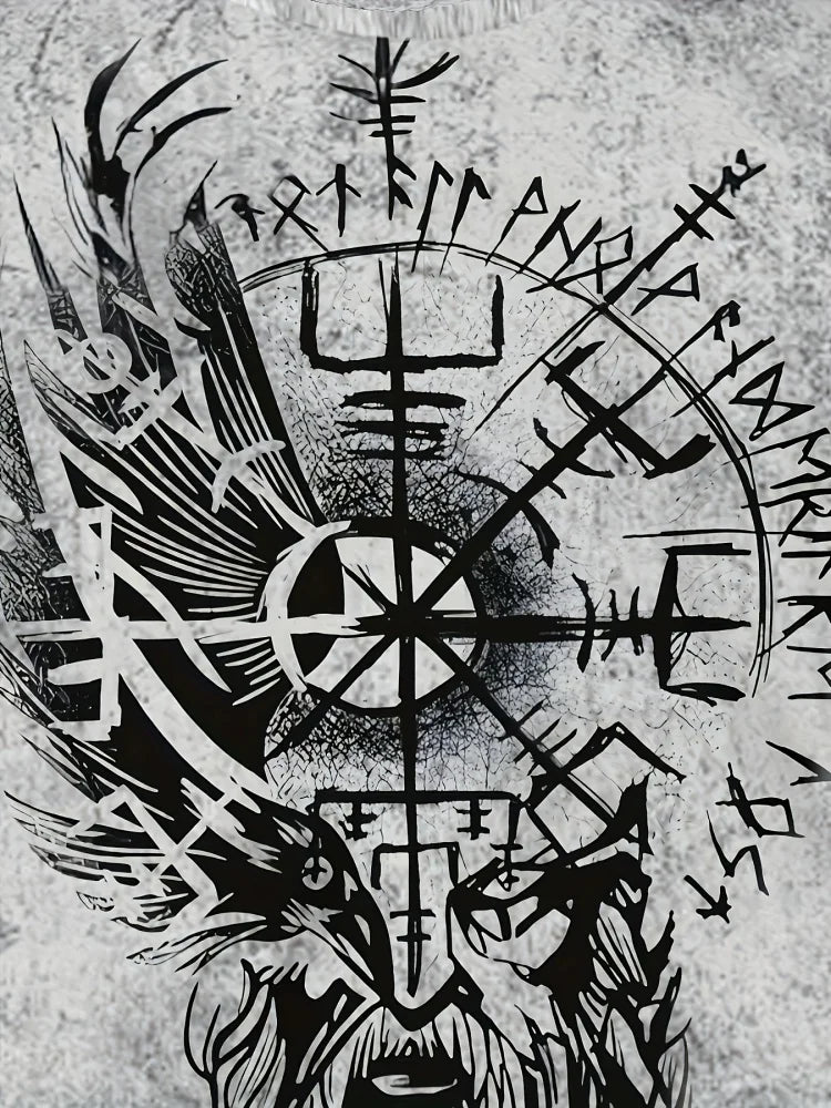 Decorative design with Norse runes and abstract patterns on a textured background
