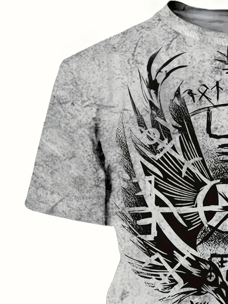 Gray t-shirt with black abstract design on a white background