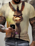 Person wearing a t-shirt with a donkey graphic and using a phone.