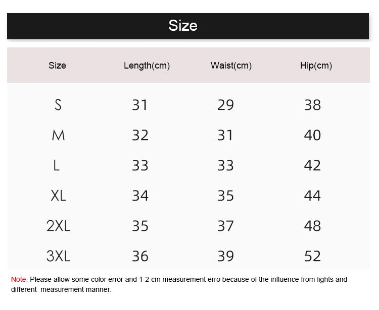 Size chart for clothing with measurements in centimeters