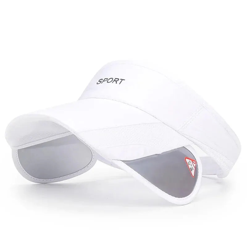 White visor with a brand logo on a white background